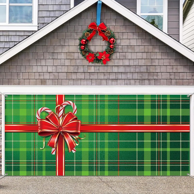 WovWeave Christmas Garage Door Cover - 7 x 16 ft Winter Xmas Garage Backdrop Banner for Outdoor Decoration (Gift Box) - Image 1